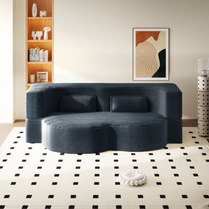 Dark Grey Twin Size Corduroy Convertible Floor Sofa Bed,2 Pillows