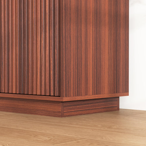 Walnut Handleless Fluted 4-Door TV Stand Built-In Power Outlet Adjustable 3-Tier Storage Cabinet Up To 85 Inch TV