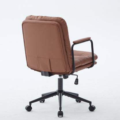 Office Chair,Mid Back Home Office Desk Task Chair with Wheels and Arms Ergonomic PU Leather Computer Rolling Swivel Chair with Padded Armrest,The back of the chair can recline 40°(Brown)