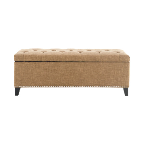 47.5inch  Storage Ottoman, Storage Bench with Safety Close Hinge, Linen Button-Tufted Ottoman for Living Room, Entryway, Hallway, Foot Rest, Support 500lbs - Brown