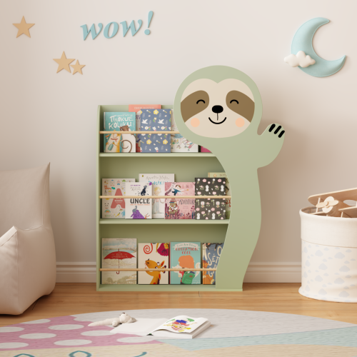 Sloth Kids Front Facing Bookshelf with 3-Tier Display Rack