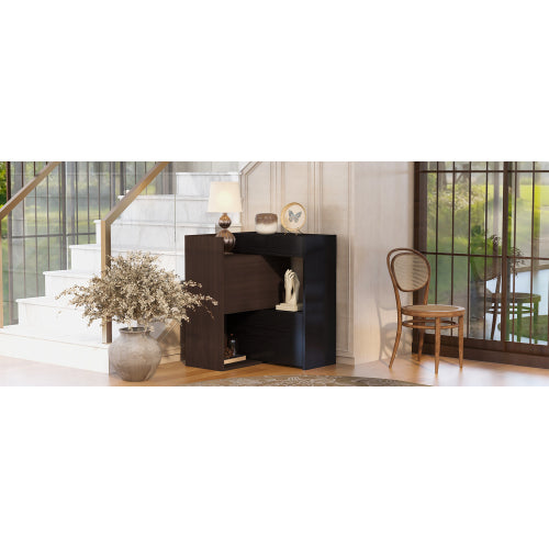 32.5 inch-58.8 inchW 40 inchH Multifuctional Storage Cabinet, Buffet Sideboard Cabinet with Drawer, Corner Cabinet for 44 inchH Window decor, Livingroom, Hallway, Entryway, Kitchen & Office  - Black & Walnut
