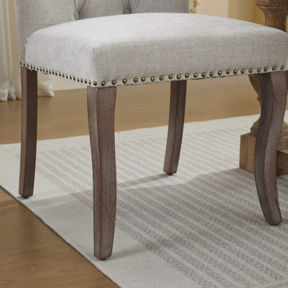 Upholstered Chenille Dining Chair Set of 2, Tufted Accent Chair with Curved Solid Wood Legs, Beige