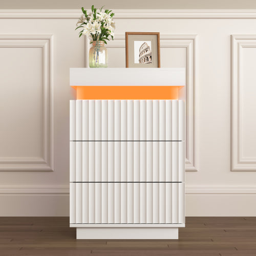 2 Pack White Nightstand, Sliding Top Charging Station & RGB LED Wave Panel Drawers