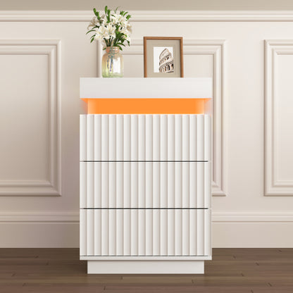 2 Pack White Nightstand, Sliding Top Charging Station & RGB LED Wave Panel Drawers