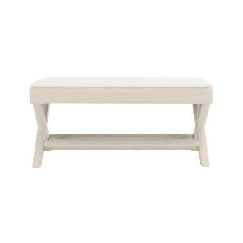 Comfort Double Bench Upholstered in Velvet Fabric,Stool with Stylish X-Crossed Legs,Comfort Cushion with piping,Velvet Beige