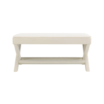 Comfort Double Bench Upholstered in Velvet Fabric,Stool with Stylish X-Crossed Legs,Comfort Cushion with piping,Velvet Beige