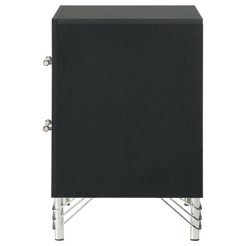 Black Modern Glam 2-Drawer Nightstand with Chrome & Acrylic