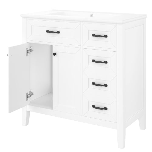 36" Bathroom Vanity with Sink Combo, White Bathroom Cabinet with Drawers, Solid Frame and MDF Board (Old Sku:JL000007AAK)