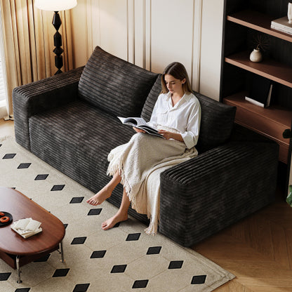71 inch  Black Corduroy 3-Seater Deep-Seat Sofa, No Assembly