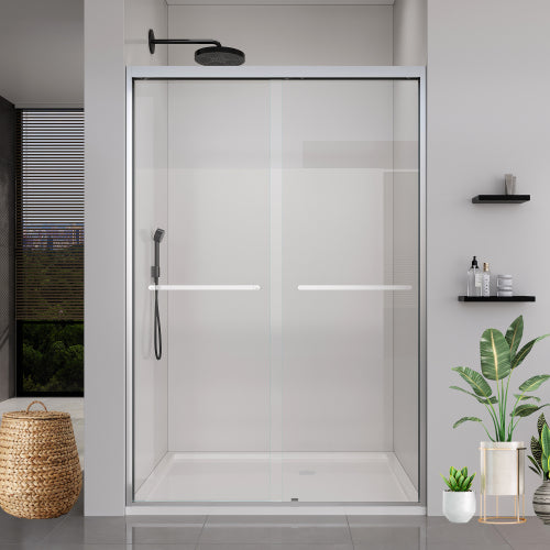44-48*72 INCH Frame Double Sliding soft-close Shower Doors, Bathroom Sliding Shower Door, (6mm) Thick SGCC Tempered Glass Door For Bathroom Door ,Brushed Nickel