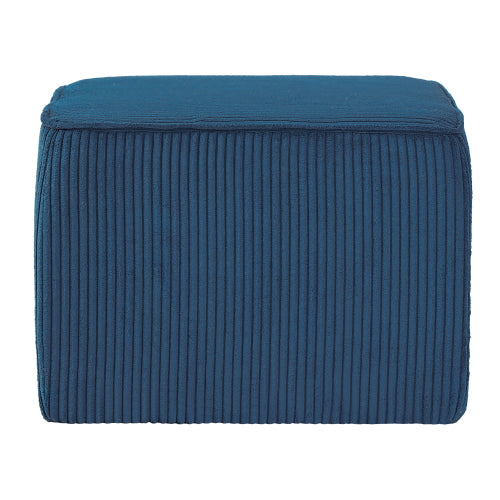 Blue Upholstered Square Ottoman with Corduroy Fabric Design