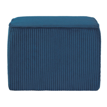 Blue Upholstered Square Ottoman with Corduroy Fabric Design