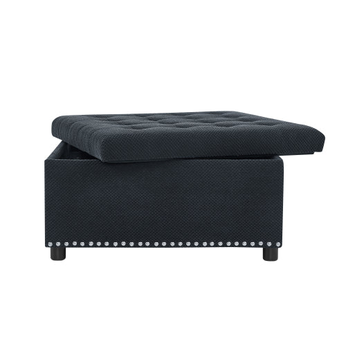 Black Tufted Square Storage Ottoman with Nailhead Trim, Multi-Functional Upholstered Footstool for Living Room & Bedroom
