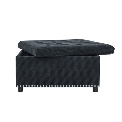 Black Tufted Square Storage Ottoman with Nailhead Trim, Multi-Functional Upholstered Footstool for Living Room & Bedroom