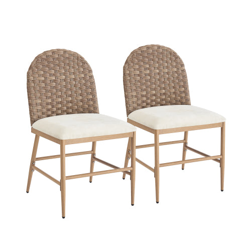 Set of 2 Brown Farmhouse Iron Frame Rattan Back Dining Chairs, 400 LBS High Load Capacity Armless Side Chairs