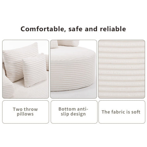 White Round Memory-Foam Sofa Bed with 3 Pillows & Cup Holder