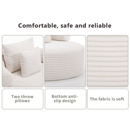 White Round Memory-Foam Sofa Bed with 3 Pillows & Cup Holder