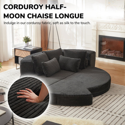78.5 inch  Corduroy Semi-Circular Sofa-Bed Recliner,5 Pillows & Neck Pillow