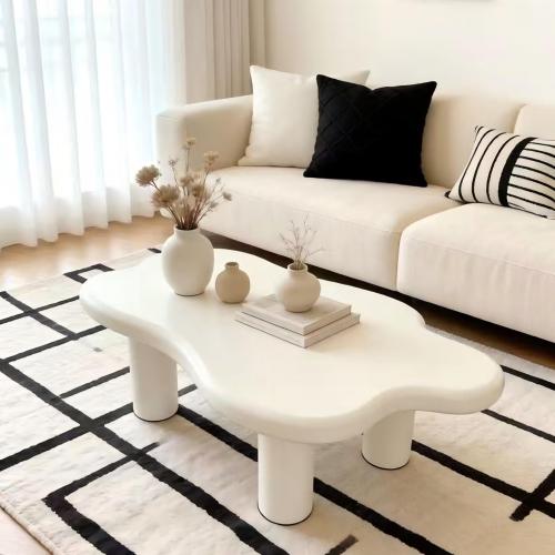 40 Inch White Cloud Coffee Table Modern MDF Living Room Center Table