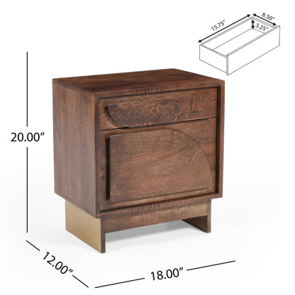 Wood Nightstand with 1 drawer,Walnut Finish