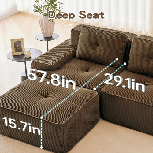 82 inch  Brown Corduroy L-Shape Modular Sectional Sofa, No Assembly Required