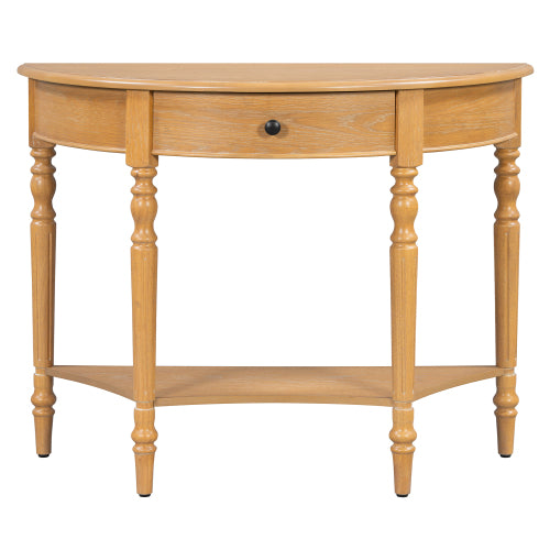 Half Moon Console Table with Drawer & Shelf - Rustic Accent Table, Sofa Table for Entryway, Living Room, Hallway and Foyer (Natural)