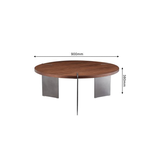 Round Coffee Table, Walnut Wood Top with Black Metal Feet, Eco-Friendly Formaldehyde-Free Accent Table