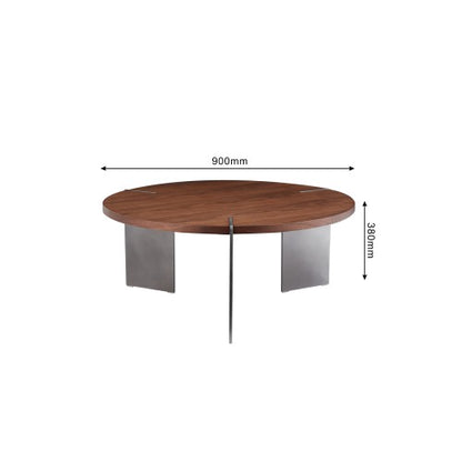 Round Coffee Table, Walnut Wood Top with Black Metal Feet, Eco-Friendly Formaldehyde-Free Accent Table