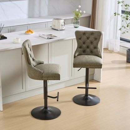 Furniture,Aged and Retro PU Swivel Barstools Adjusatble Seat Height from 26-33 Inch, Modern Bar Stools with Backs Comfortable Tufted for Home Pub and Kitchen Island (Olive Green,Set of 2)
