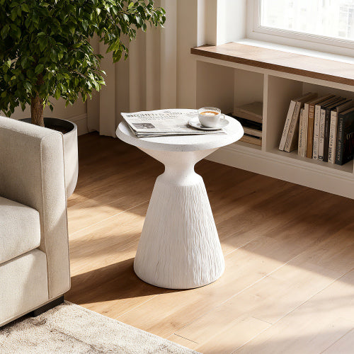 Cement Outdoor End Tables for Patio, GardenAccent Table, Modern Small Round Side Tablefor Outside, Tree Stump Garden Stool DrumTable indoor and Outdoor