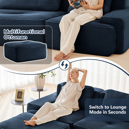 82 inch  Blue Corduroy L-Shape Modular Sectional Sofa, No Assembly Required