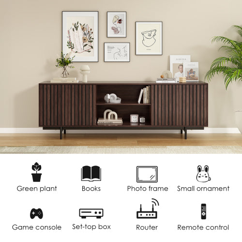 63 Inch Mid Century Farmhouse Fluted Retro Pop-Up Door TV Console for 75 Inch Large TV