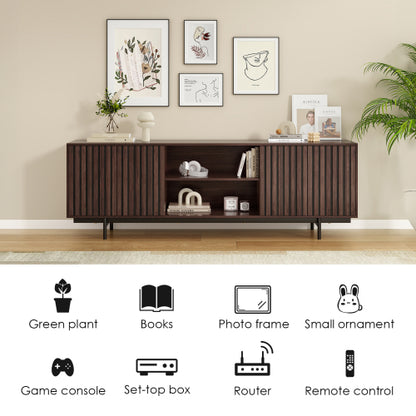 63 Inch Mid Century Farmhouse Fluted Retro Pop-Up Door TV Console for 75 Inch Large TV