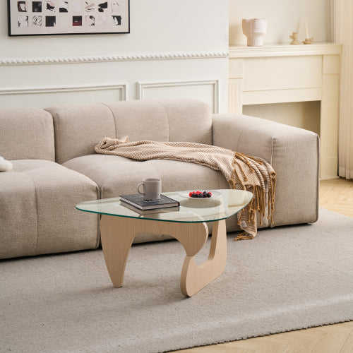 Small Farmhouse Glass Coffee Table, Walnut Brown