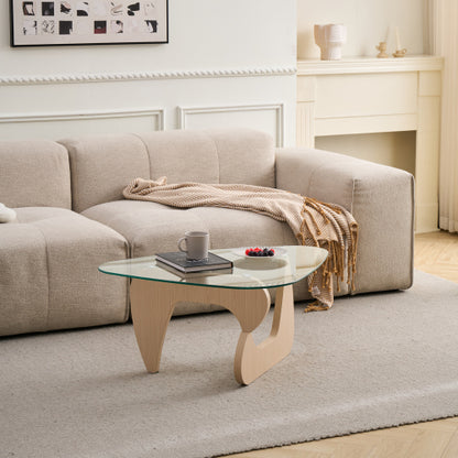 Small Farmhouse Glass Coffee Table, Walnut Brown