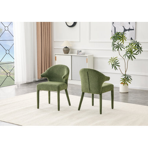 Set of 2 Boucle Fabric Hug Chairs with Armrests, Upholstered Accent Dining Chairs, Green