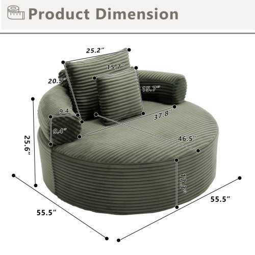 Green Round Memory-Foam Sofa-Bed,Cloud Couch with 3 Pillows