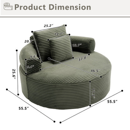 Green Round Memory-Foam Sofa-Bed,Cloud Couch with 3 Pillows