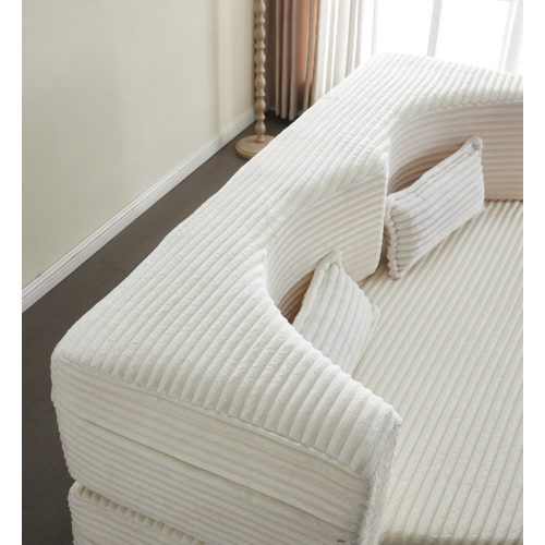 Beige White FullSize PlushCorduroy Convertible Floor SofaBed,2 Pillows