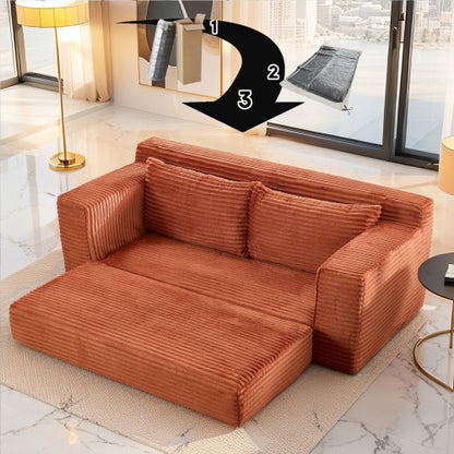 Orange Memory-Foam Convertible Loveseat Sofa-Bed Steel-Frame Corduroy No-Assembly Couch for Small Spaces