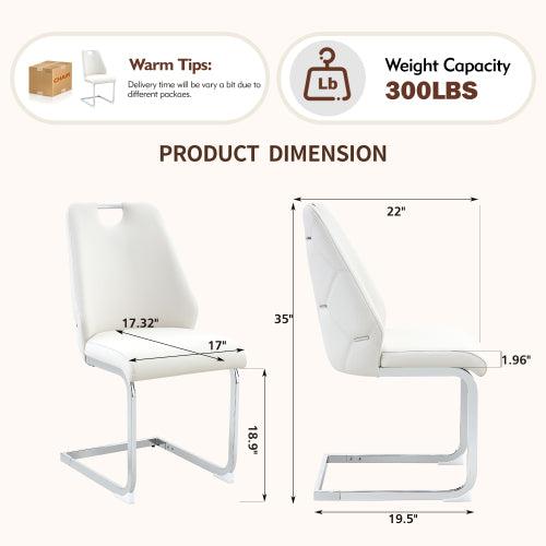 Set of 2 White Gold Mesh PU High Back Dining Chairs, Silver Back Ring Chrome Pull Handle Solid Iron Frame