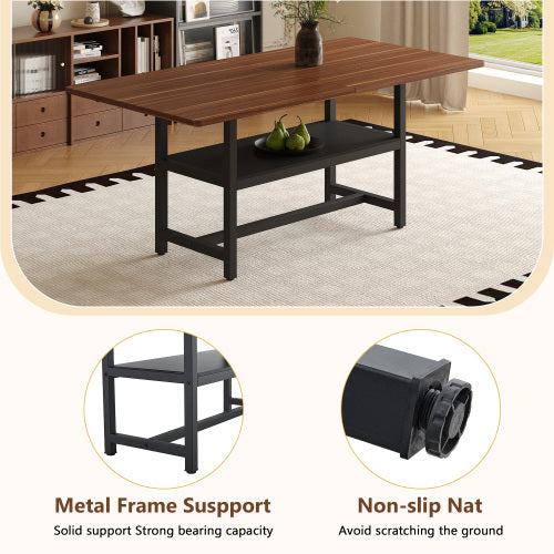71-Inch Walnut Wood Grain Dining Table with Storage Shelf