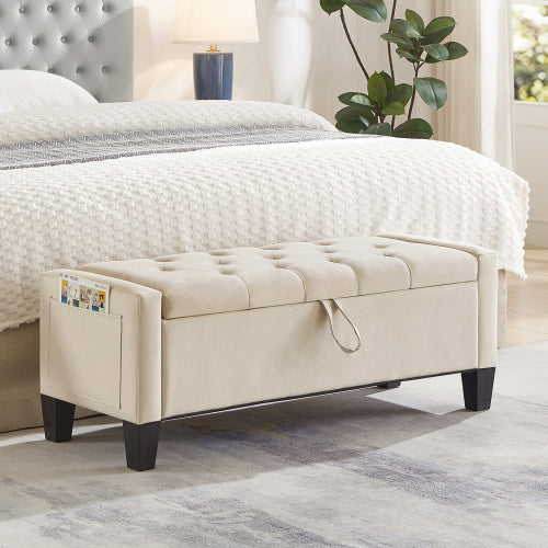 Ottoman with Storage, Storage Ottoman Bench with Safety Hinge 350 lbs Weight, Upholstered Entryway Bench with Seating for Bedroom, Living Room - Beige