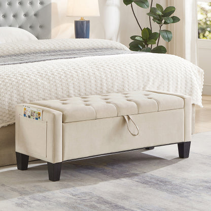 Ottoman with Storage, Storage Ottoman Bench with Safety Hinge 350 lbs Weight, Upholstered Entryway Bench with Seating for Bedroom, Living Room - Beige