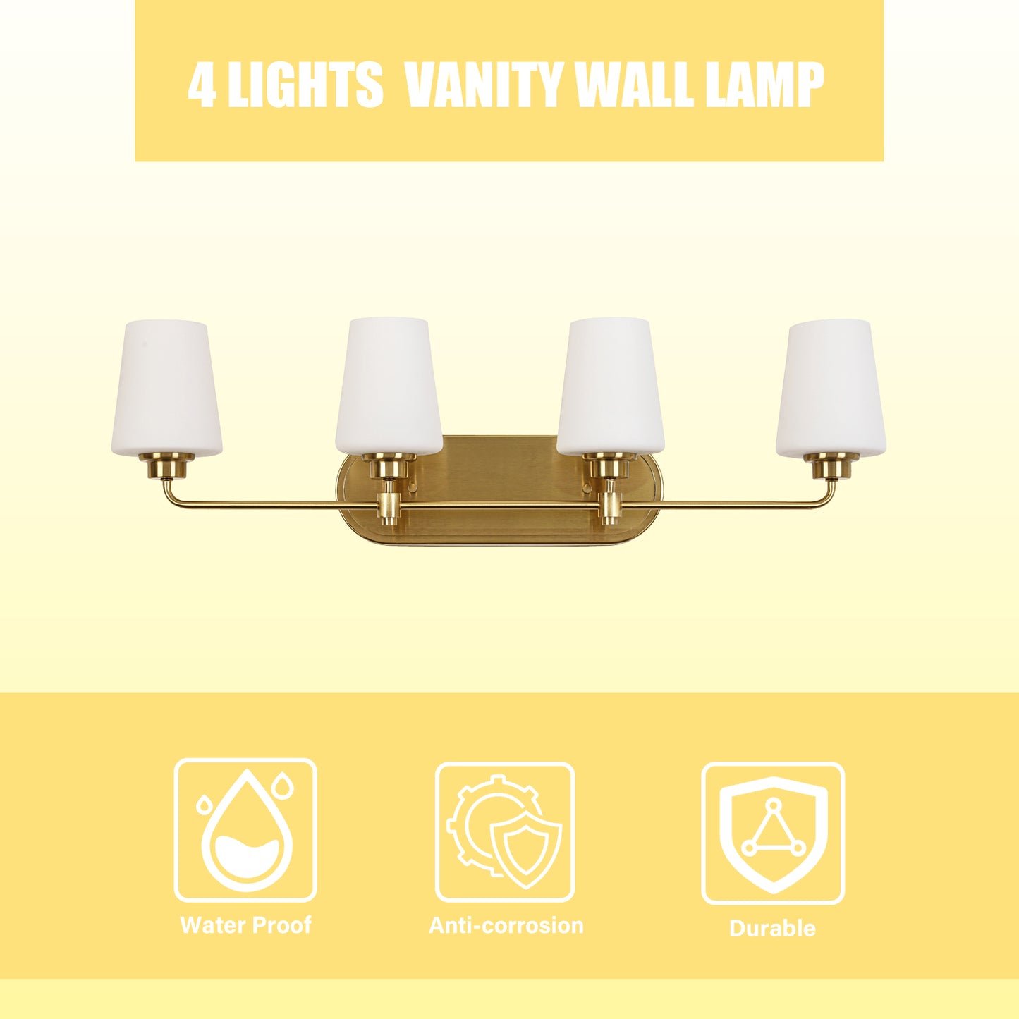 4-Light White Plus Gold Bathroom Vanity Light with Shade