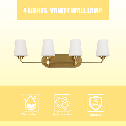 4-Light White Plus Gold Bathroom Vanity Light with Shade