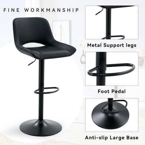 Modern Swivel Adjustable Bar Stools Set - 2 Pack, Black PU Material, with Footrest, Holds Up to 250 lbs, Suitable for Home Bars and Kitchen Islands .