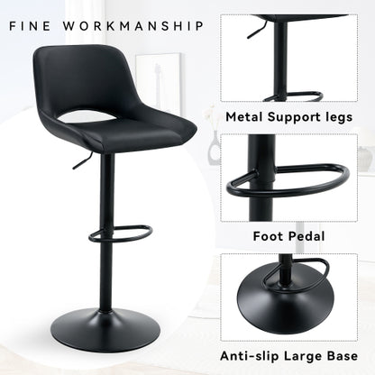 Modern Swivel Adjustable Bar Stools Set - 2 Pack, Black PU Material, with Footrest, Holds Up to 250 lbs, Suitable for Home Bars and Kitchen Islands .