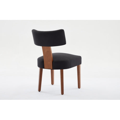 Set of 2 Black Linen Curved Wingback Dining Chairs, Light Brown Rubber Wood Legs 250lbs Weight Limit
